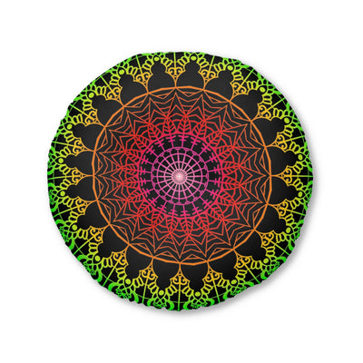 Cuscino da pavimento con motivo mandala a fiori in nero intenso e tonalità vivaci