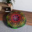 Floor Cushion Mandala Art Hand Drawn - Flower colors on Black background - Drawn by Hand - Tufted Floor Pillow, Round - Blululi