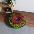 Floor Cushion Mandala Art Hand Drawn - Flower colors on Black background - Drawn by Hand - Tufted Floor Pillow, Round - Blululi