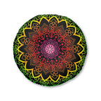 Floor Cushion Mandala Art Hand Drawn - Flower colors on Black background - Drawn by Hand - Tufted Floor Pillow, Round - Blululi