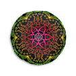 Floor Cushion Mandala Art Hand Drawn - Flower colors on Black background - Drawn by Hand - Tufted Floor Pillow, Round - Blululi