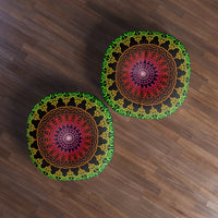 Floor Cushion Mandala Art Hand Drawn - Flower colors on Black background - Drawn by Hand - Tufted Floor Pillow, Round - Blululi