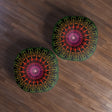 Floor Cushion Mandala Art Hand Drawn - Flower colors on Black background - Drawn by Hand - Tufted Floor Pillow, Round - Blululi