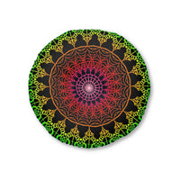 Floor Cushion Mandala Art Hand Drawn - Flower colors on Black background - Drawn by Hand - Tufted Floor Pillow, Round - Blululi
