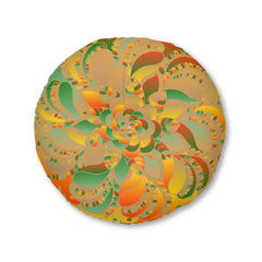 Floor Cushion Mandala Art hand - drawn - Tufted Floor Pillow, Round, Dune - Blululi