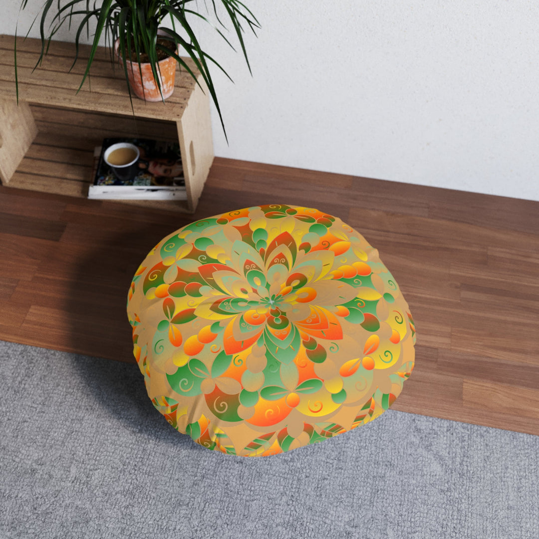 Floor Cushion Mandala Art hand - drawn - Tufted Floor Pillow, Round, Dune - Blululi