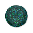 Floor Cushion Mandala Art hand - drawn - Tufted Floor Pillow, Round, Petroleum Green - Blululi