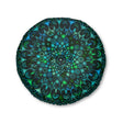 Floor Cushion Mandala Art hand - drawn - Tufted Floor Pillow, Round, Petroleum Green - Blululi