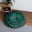 Floor Cushion Mandala Art hand - drawn - Tufted Floor Pillow, Round, Petroleum Green - Blululi