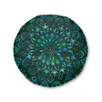 Floor Cushion Mandala Art hand - drawn - Tufted Floor Pillow, Round, Petroleum Green - Blululi