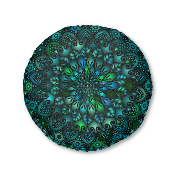 Cuscino da pavimento con design Mandala in tonalità serene di blu e verde