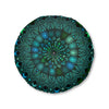 Floor Cushion Mandala Art hand - drawn - Tufted Floor Pillow, Round, Petroleum Green - Blululi