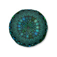 Floor Cushion Mandala Art hand - drawn - Tufted Floor Pillow, Round, Petroleum Green - Blululi