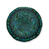 Floor Cushion Mandala Art hand - drawn - Tufted Floor Pillow, Round, Petroleum Green - Blululi