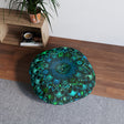 Floor Cushion Mandala Art hand - drawn - Tufted Floor Pillow, Round, Petroleum Green - Blululi