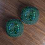 Floor Cushion Mandala Art hand - drawn - Tufted Floor Pillow, Round, Petroleum Green - Blululi