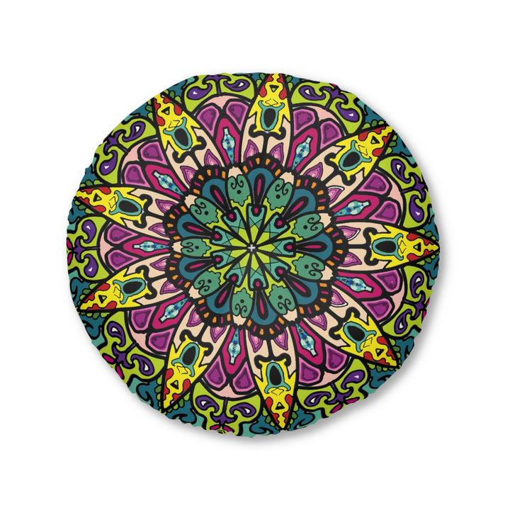 Floor Cushion Mandala Art - Tufted Floor Pillow, Round - Blululi