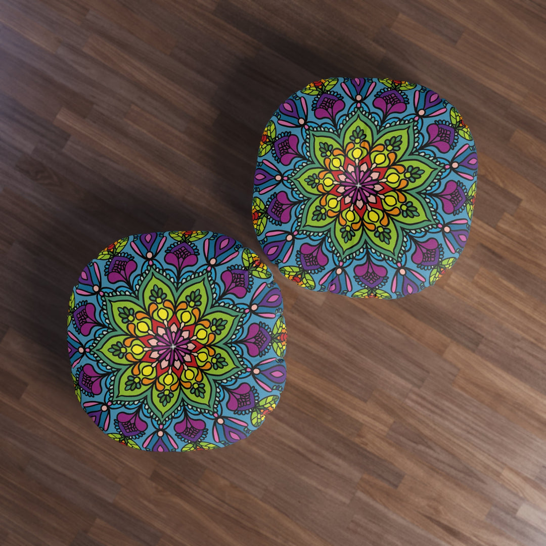 Floor Cushion Mandala Art - Tufted Floor Pillow, Round - Blululi