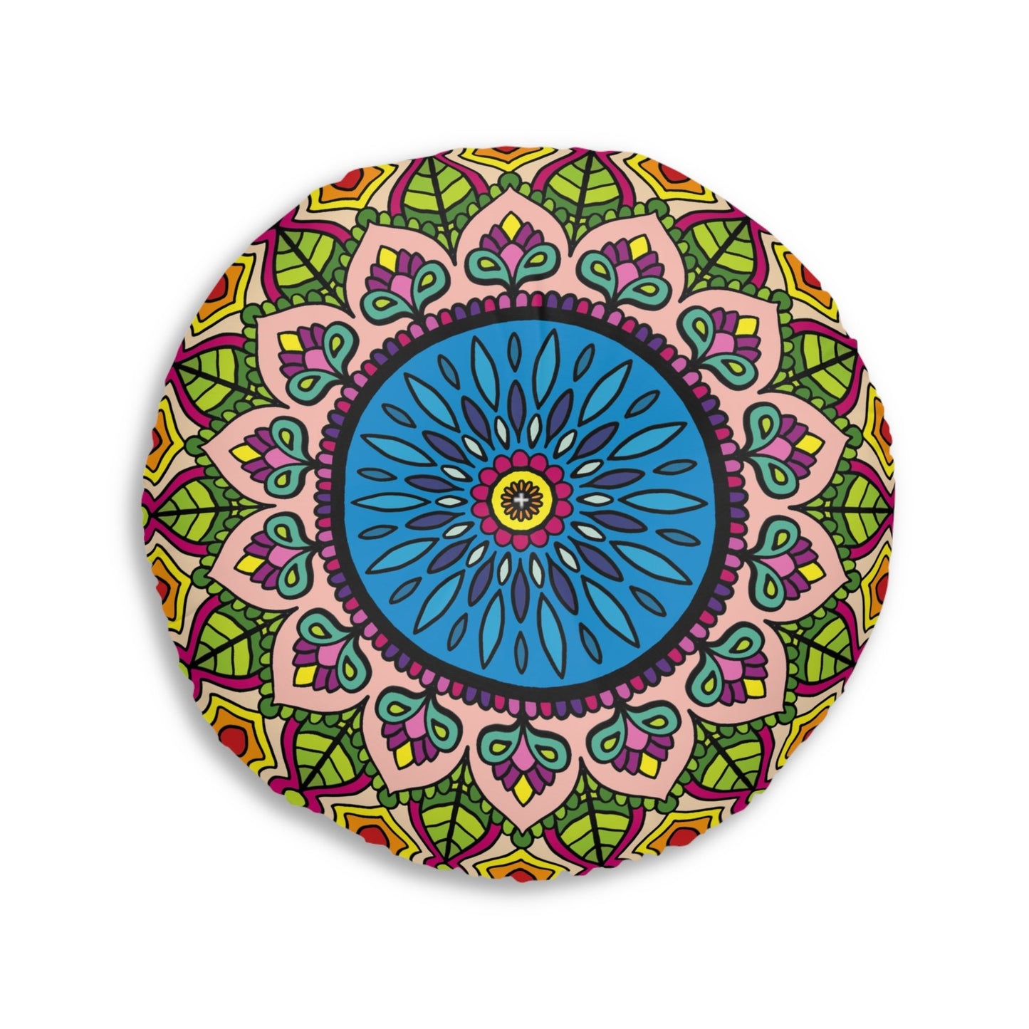 Floor Cushion Mandala Art - Tufted Floor Pillow, Round - Blululi