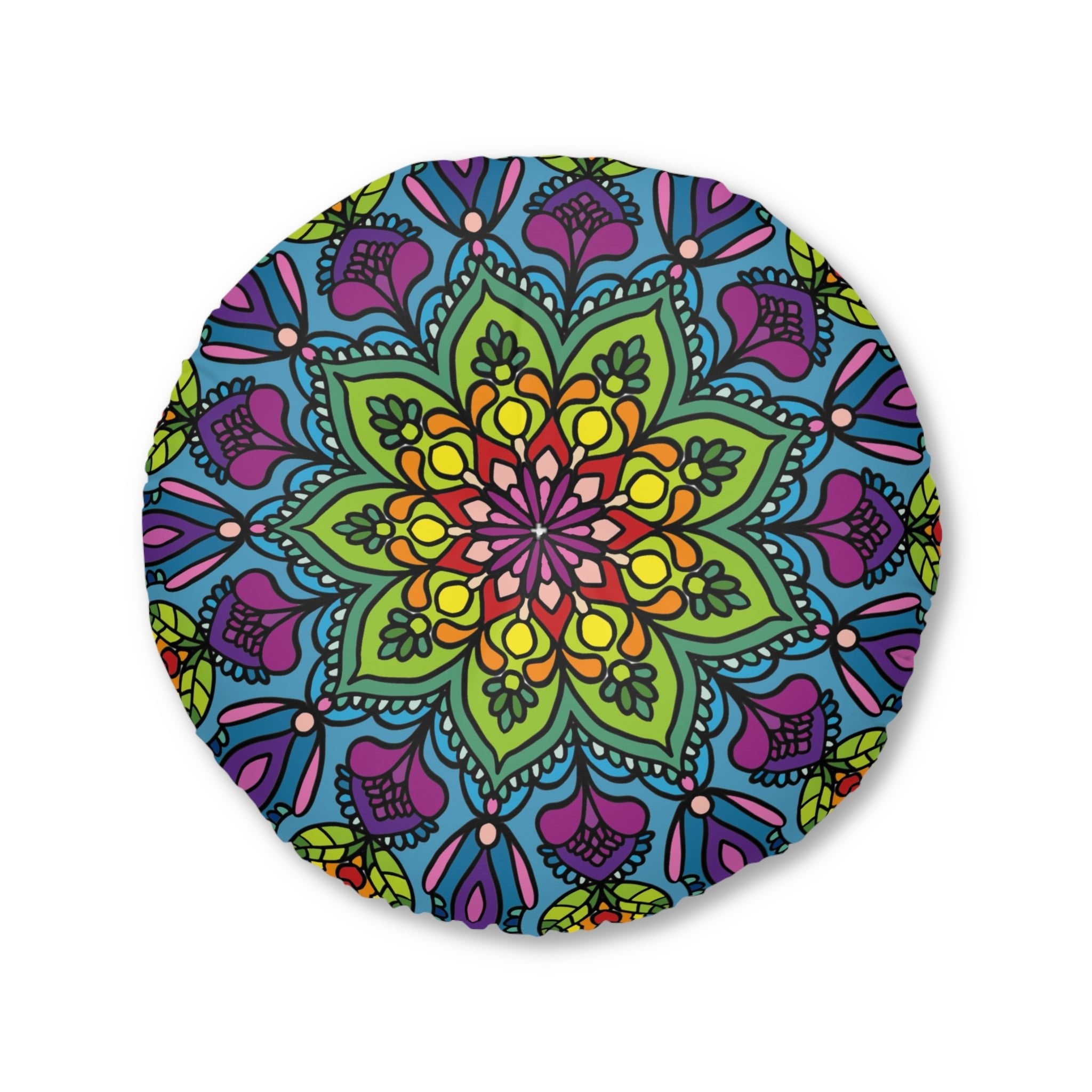 Floor Cushion Mandala Art - Tufted Floor Pillow, Round - Blululi