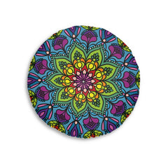 Floor Cushion Mandala Art - Tufted Floor Pillow, Round - Blululi