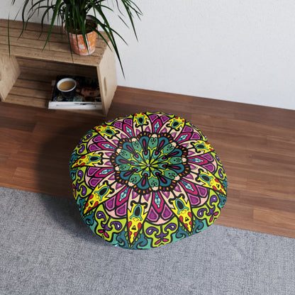 Floor Cushion Mandala Art - Tufted Floor Pillow, Round - Blululi