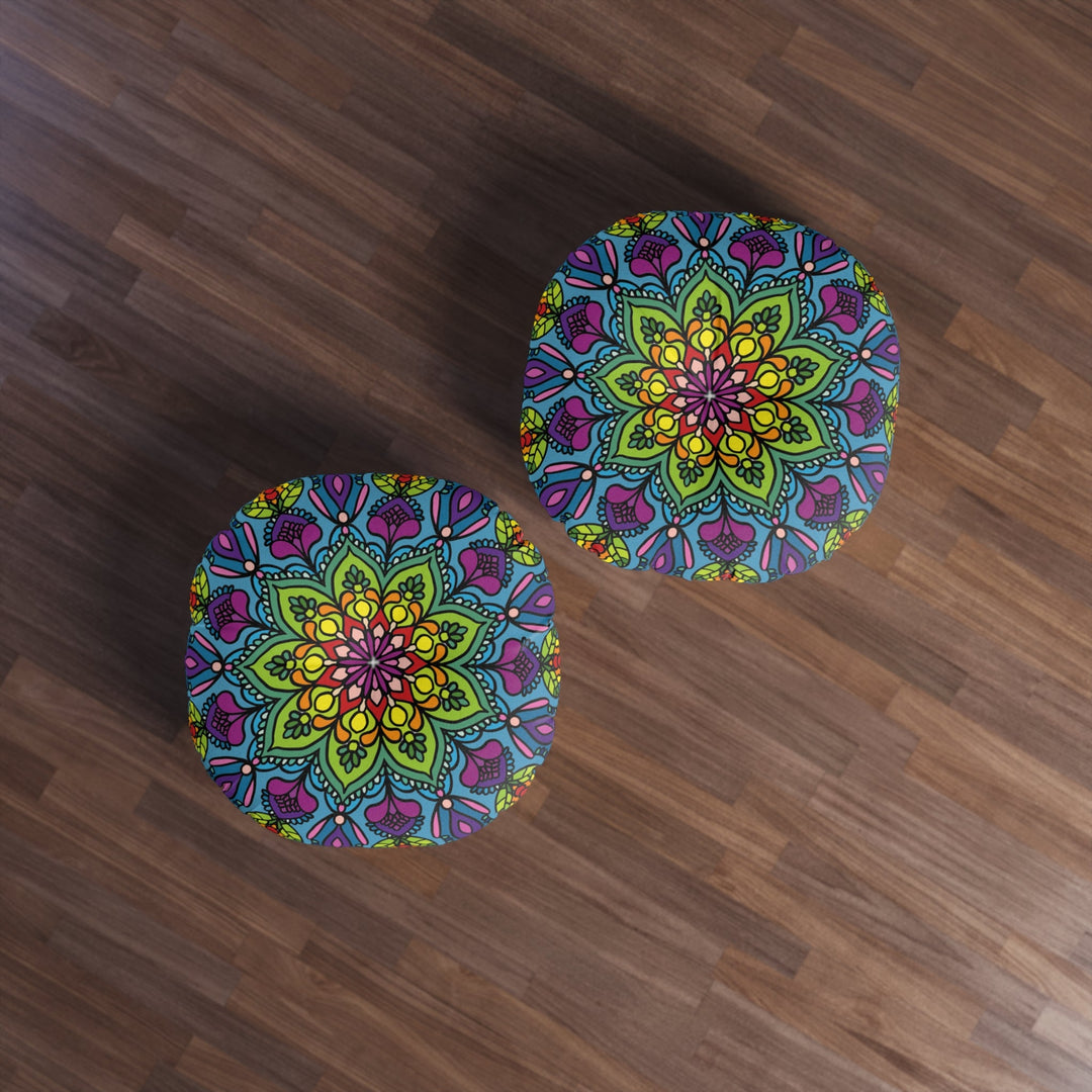 Floor Cushion Mandala Art - Tufted Floor Pillow, Round - Blululi