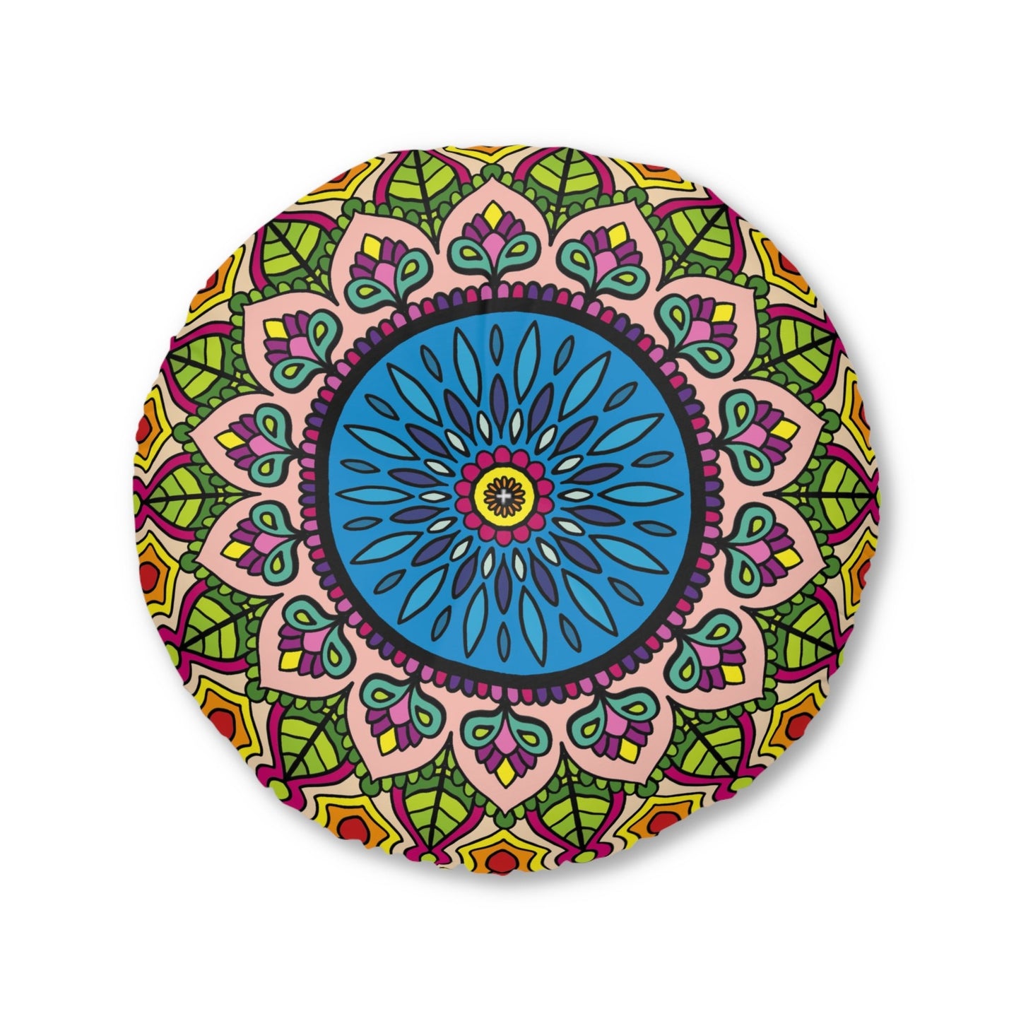 Floor Cushion Mandala Art - Tufted Floor Pillow, Round - Blululi