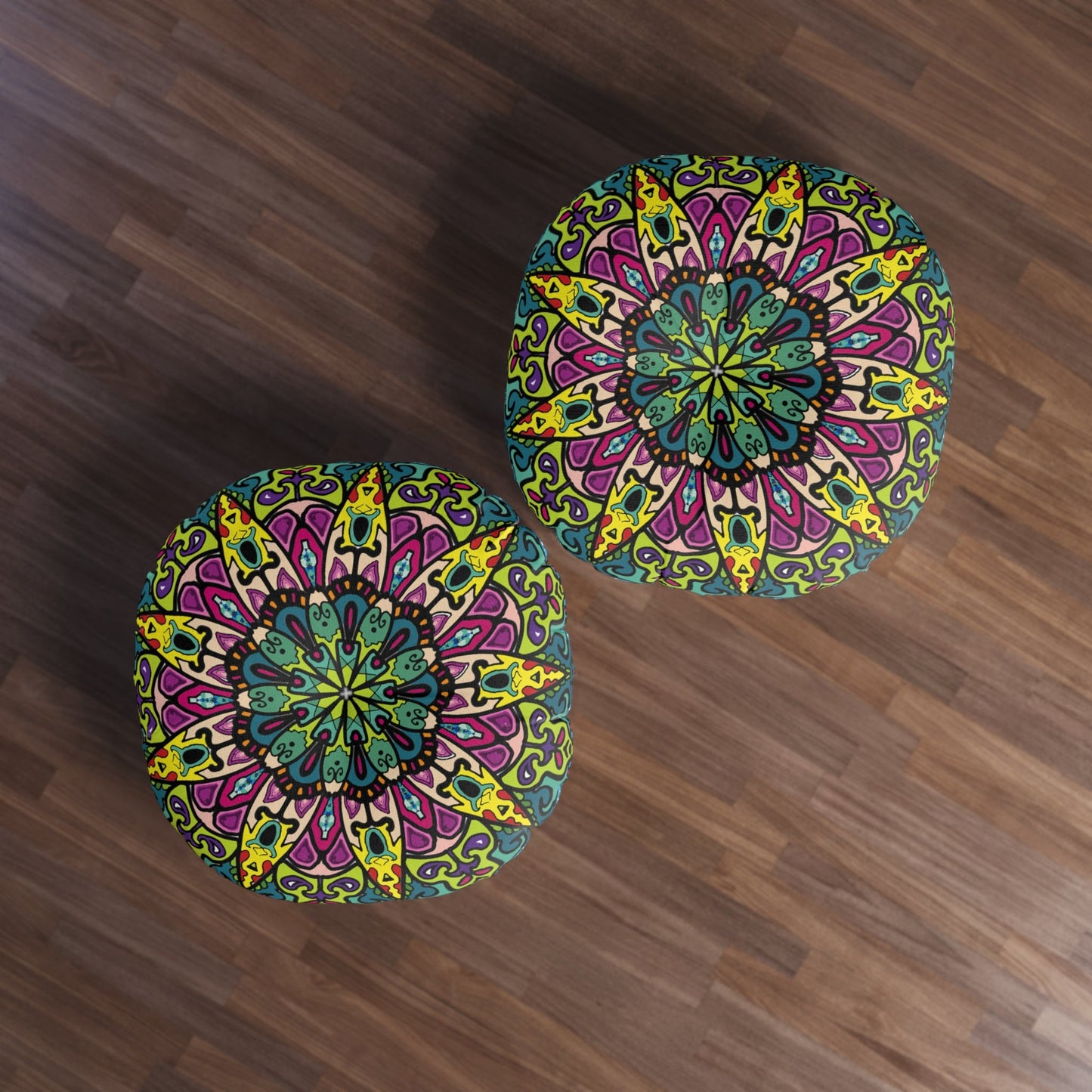 Floor Cushion Mandala Art - Tufted Floor Pillow, Round - Blululi