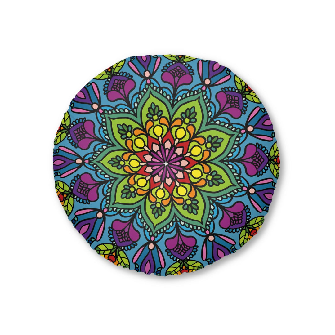 Floor Cushion Mandala Art - Tufted Floor Pillow, Round - Blululi