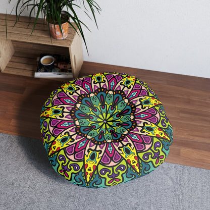 Floor Cushion Mandala Art - Tufted Floor Pillow, Round - Blululi