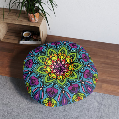 Floor Cushion Mandala Art - Tufted Floor Pillow, Round - Blululi