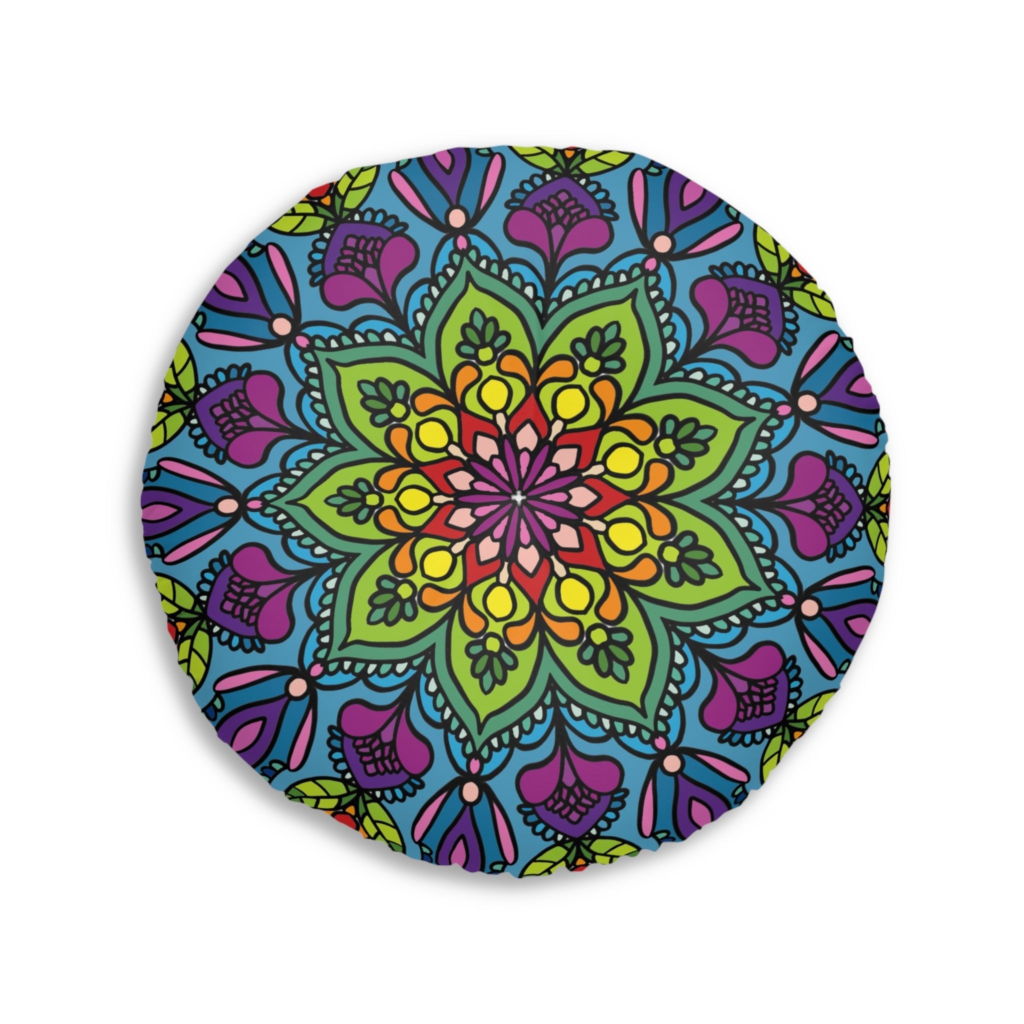 Floor Cushion Mandala Art - Tufted Floor Pillow, Round - Blululi