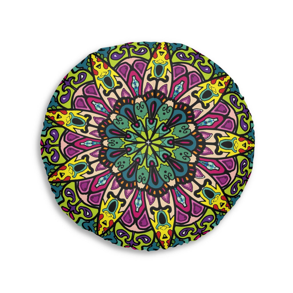 Floor Cushion Mandala Art - Tufted Floor Pillow, Round - Blululi