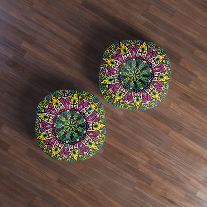 Floor Cushion Mandala Art - Tufted Floor Pillow, Round - Blululi