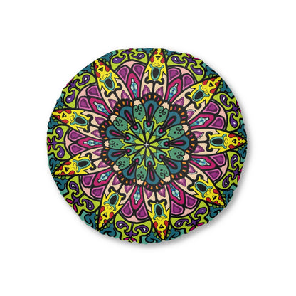 Floor Cushion Mandala Art - Tufted Floor Pillow, Round - Blululi