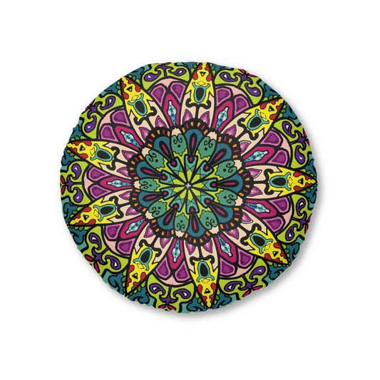 Floor Cushion Mandala Art - Tufted Floor Pillow, Round - Blululi