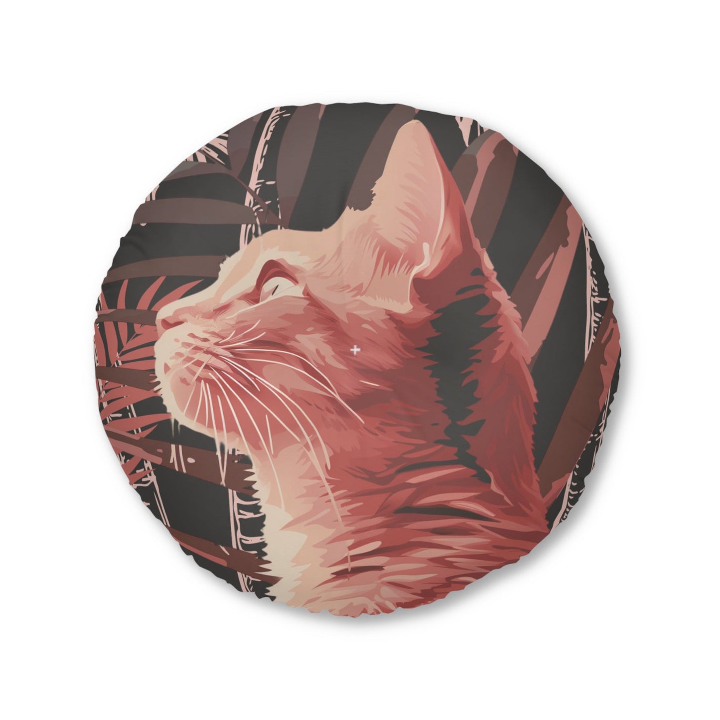 Floor Cushion Pink Cat Under Palm Trees - Tufted Floor Pillow, Round - Blululi