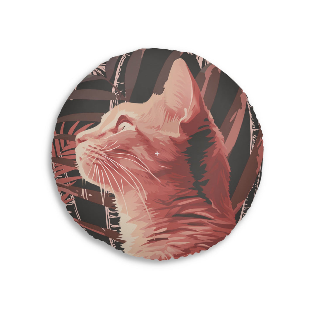 Floor Cushion Pink Cat Under Palm Trees - Tufted Floor Pillow, Round - Blululi