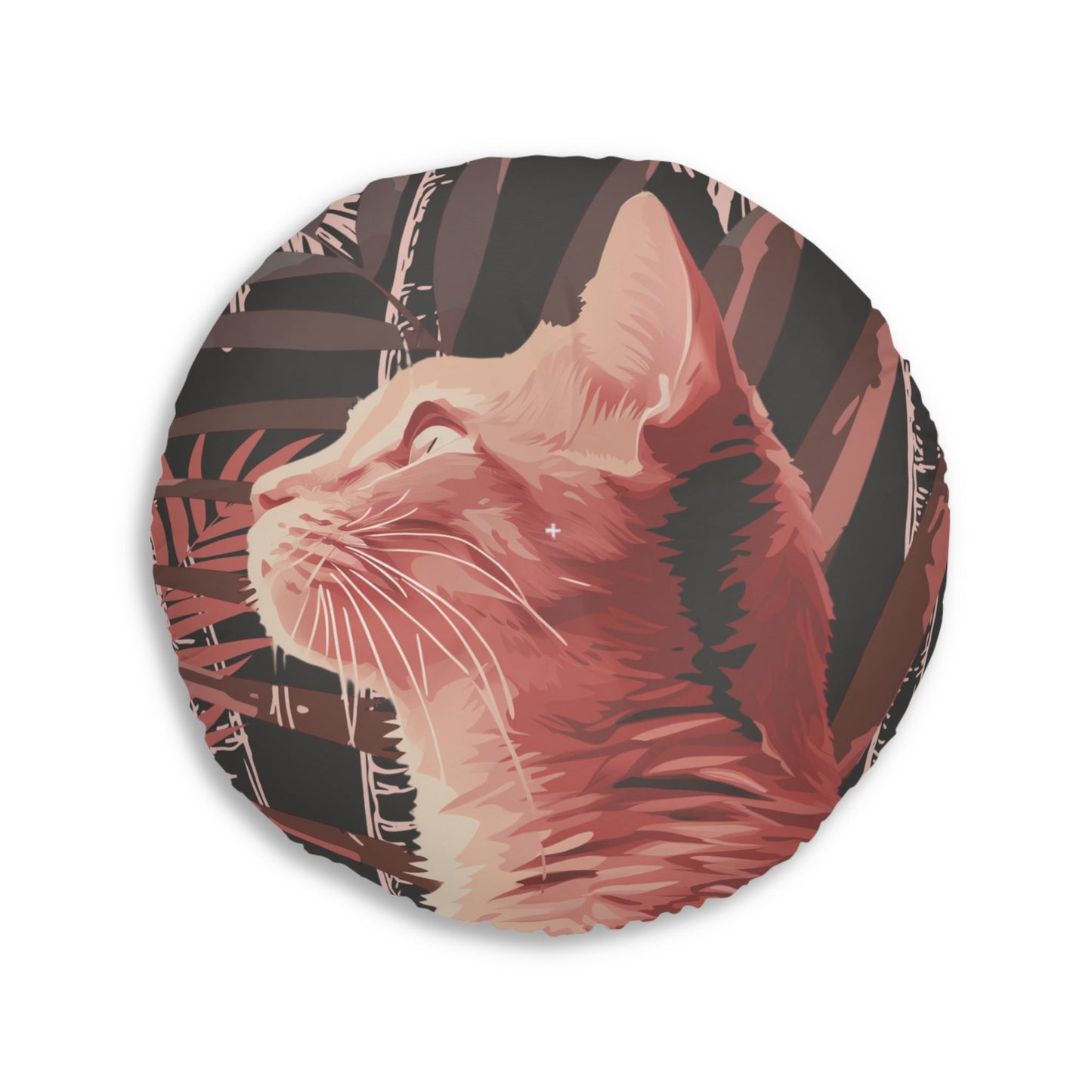 Floor Cushion Pink Cat Under Palm Trees - Tufted Floor Pillow, Round - Blululi