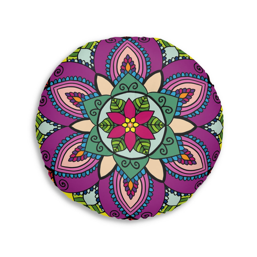 Floor Cushion Simple Mandala Art Drawn by Hand - Tufted Floor Pillow, Round - Blululi