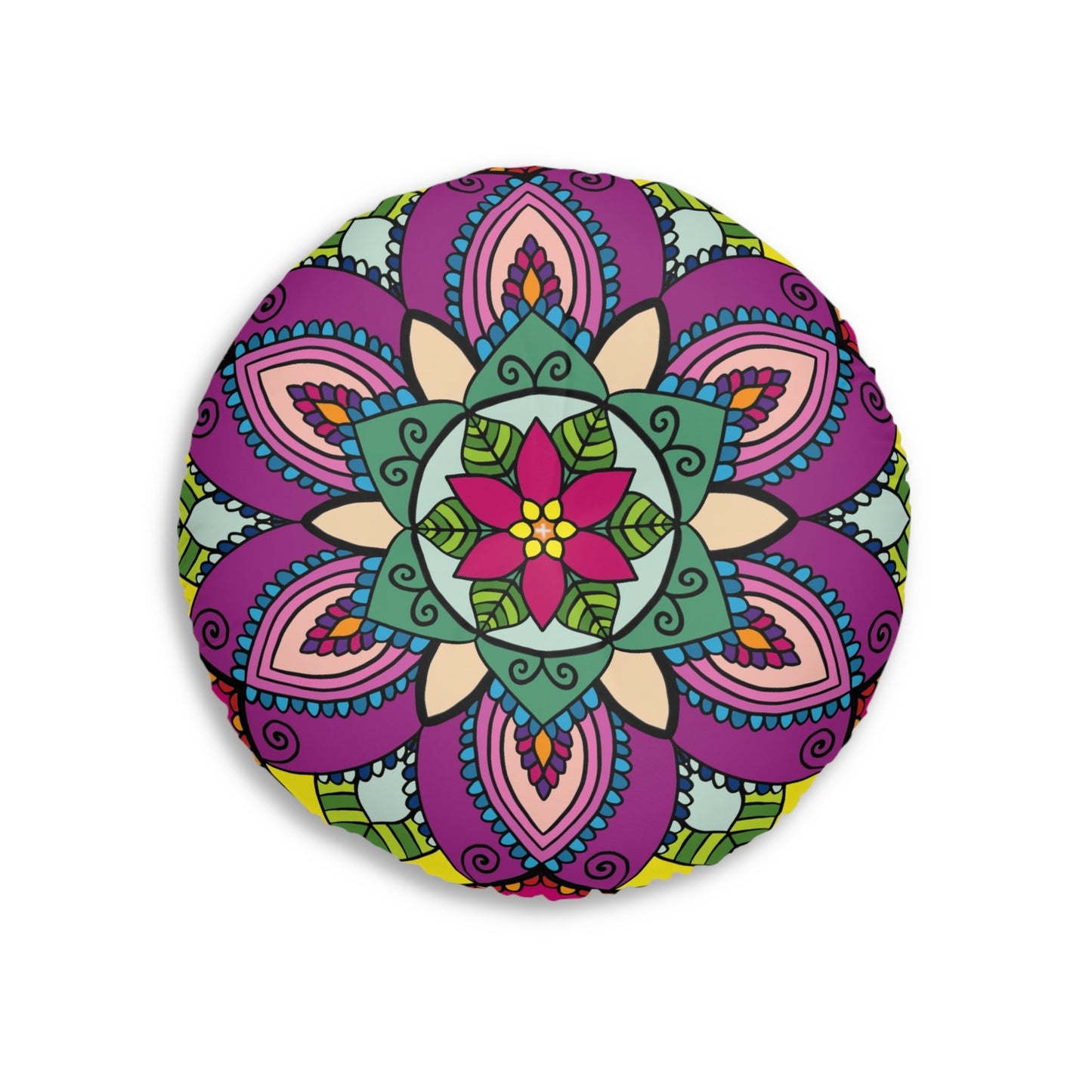 Floor Cushion Simple Mandala Art Drawn by Hand - Tufted Floor Pillow, Round - Blululi