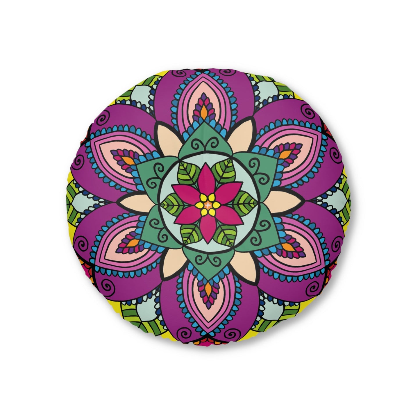 Floor Cushion Simple Mandala Art Drawn by Hand - Tufted Floor Pillow, Round - Blululi