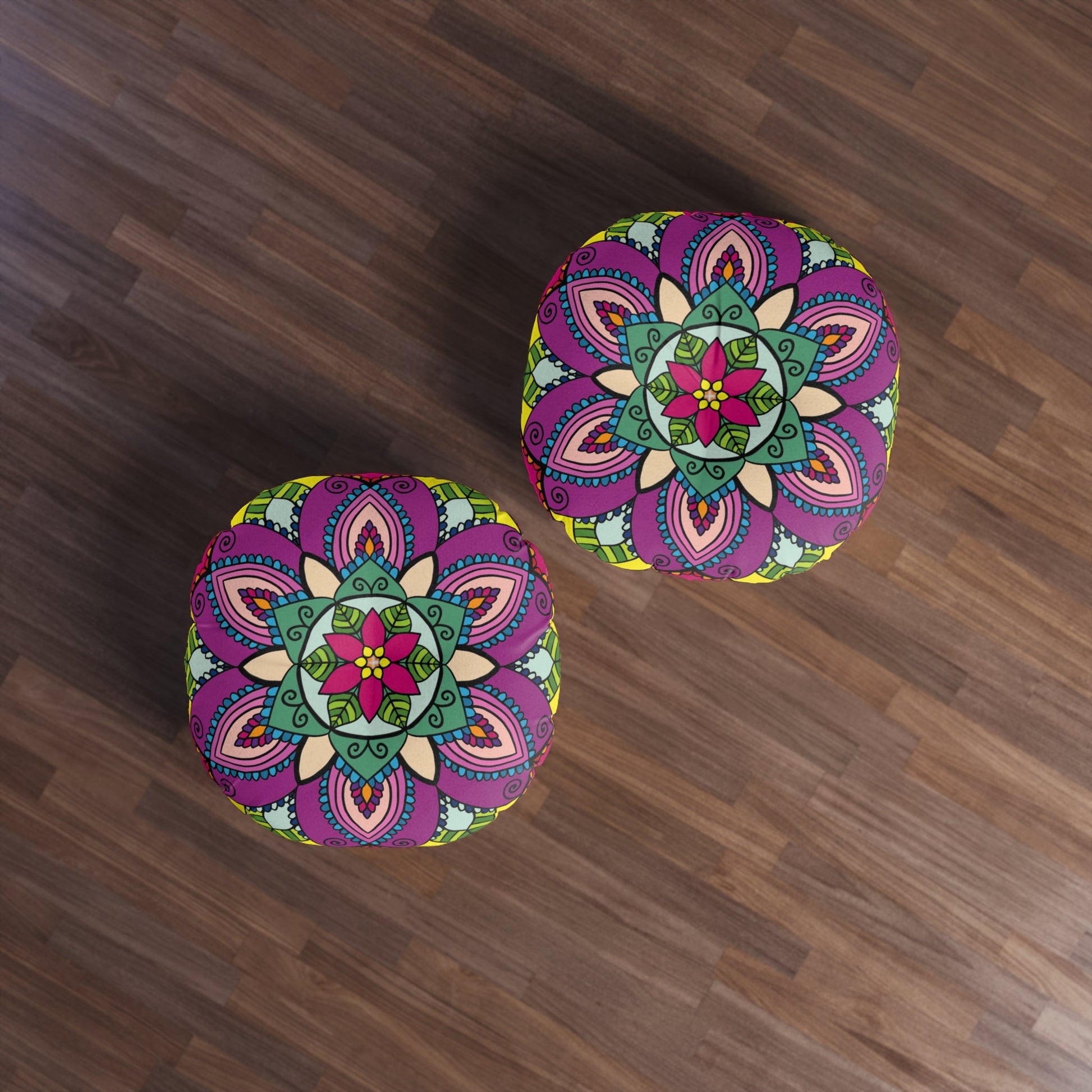 Floor Cushion Simple Mandala Art Drawn by Hand - Tufted Floor Pillow, Round - Blululi