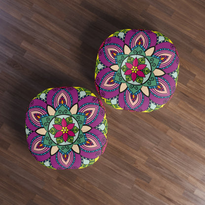 Floor Cushion Simple Mandala Art Drawn by Hand - Tufted Floor Pillow, Round - Blululi