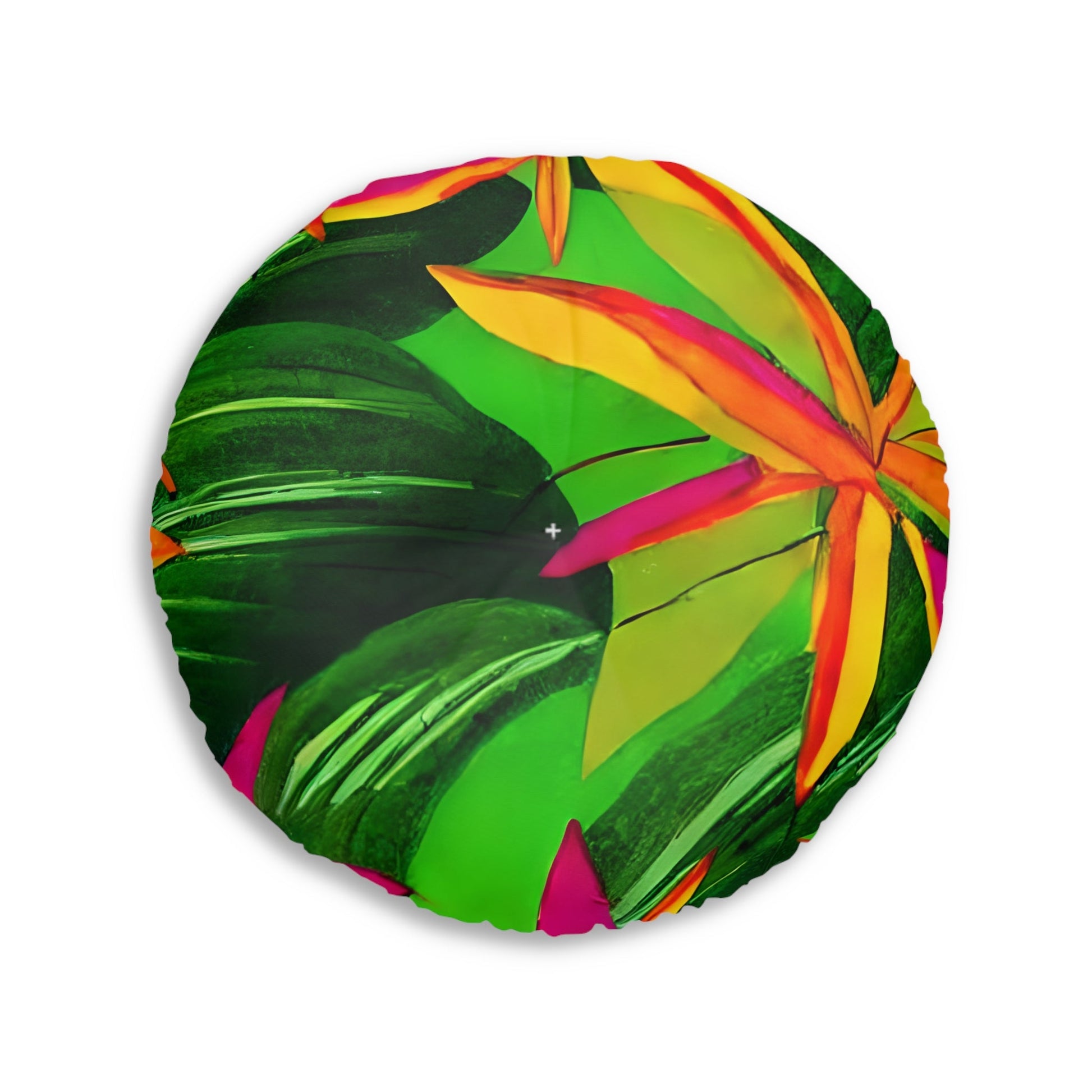 Floor Cushion Tropical Botanical Design - Tufted Floor Pillow, Round - Blululi