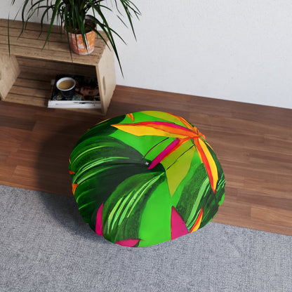 Floor Cushion Tropical Botanical Design - Tufted Floor Pillow, Round - Blululi