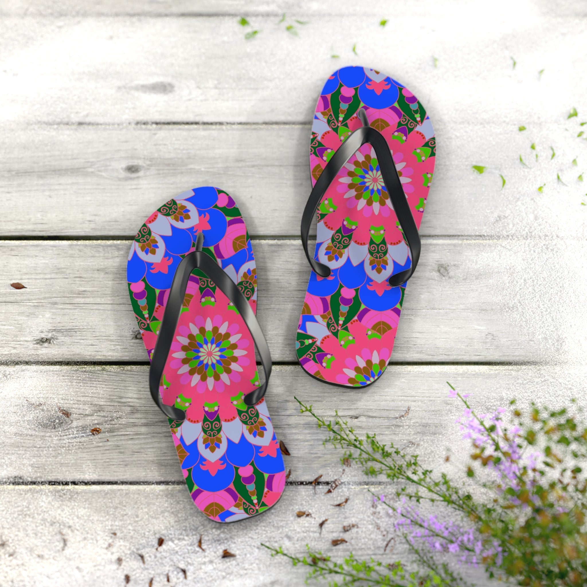 Floral Mandala Flip Flops - Bohemian Summer Style Shoes - Blululi