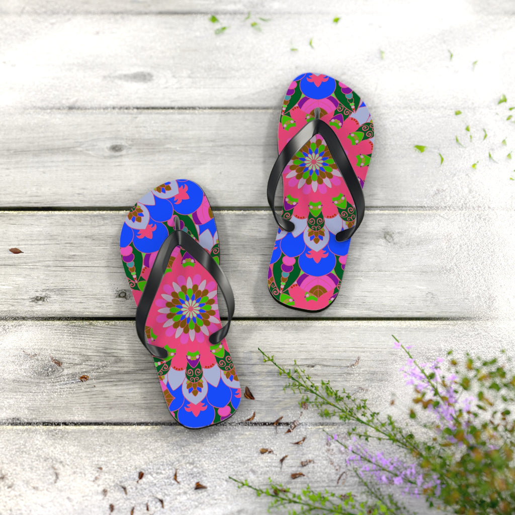 Floral Mandala Flip Flops - Bohemian Summer Style Shoes - Blululi