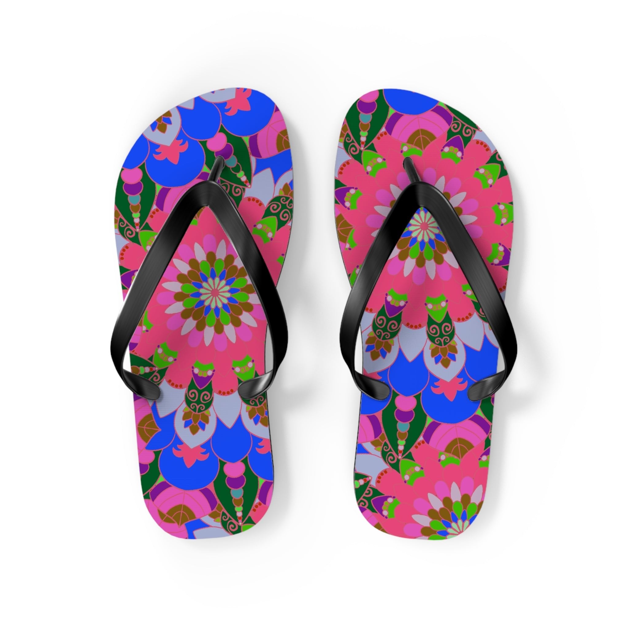 Floral Mandala Flip Flops - Bohemian Summer Style Shoes - Blululi